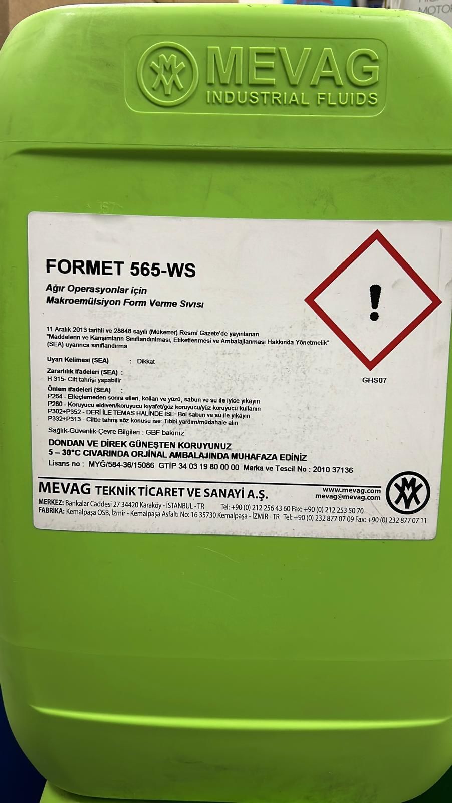 MEVAG FORMET 565-WS SUYLA KARIŞAN SIVAMA ÇEKME YAĞI 20 KG BİDON