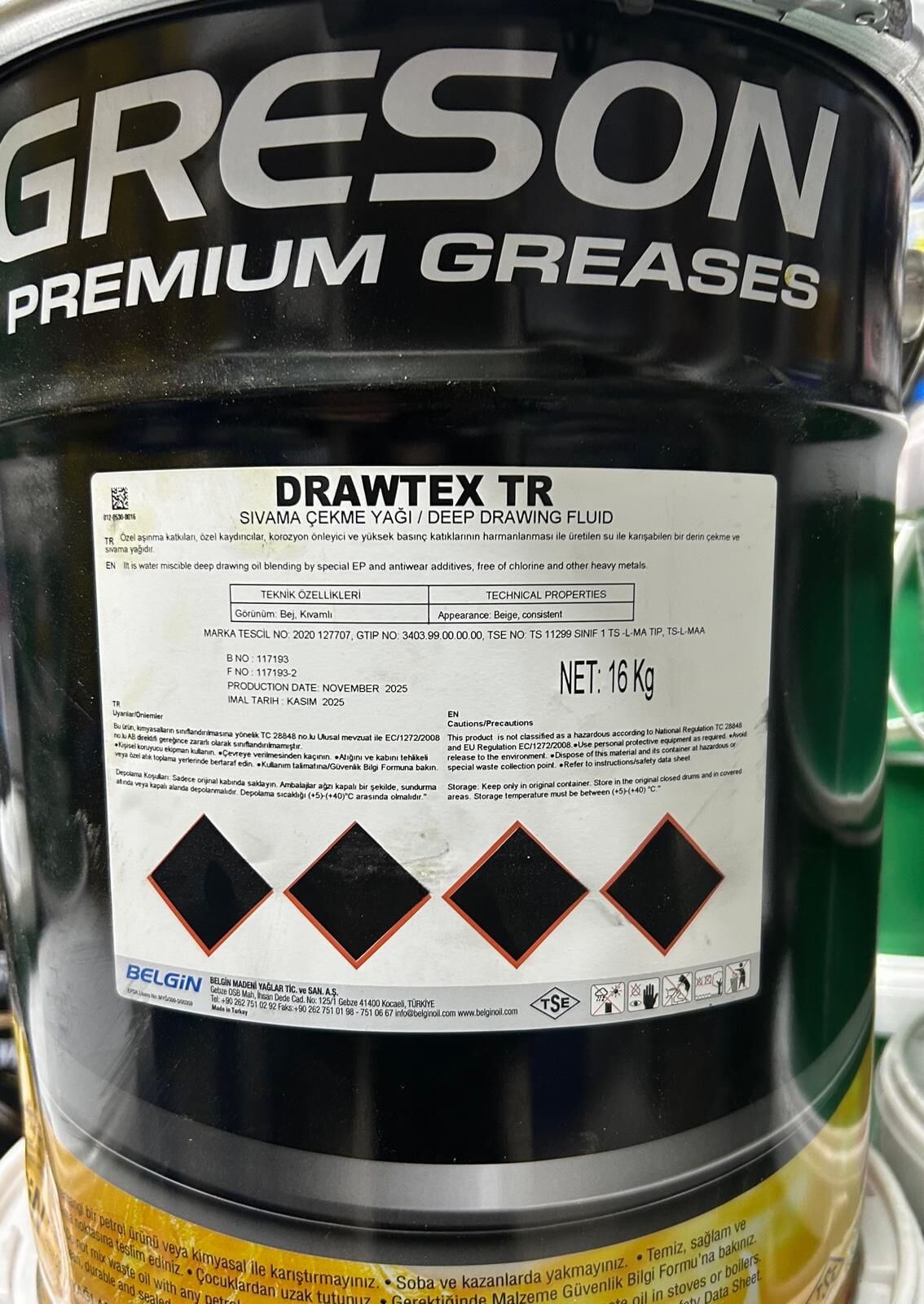 Belgin Drawtex TR Sıvama Çekme Yağı 16 kg Kova